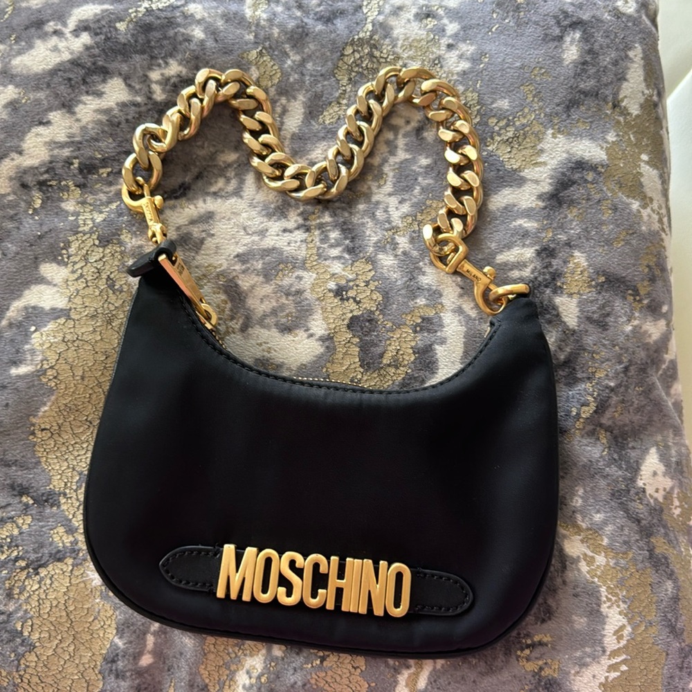 Moschino mini nylon bag with leather trim; Gently used